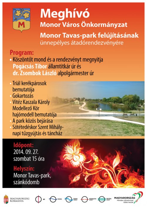 Meghívó a Monor Tavas-park ünnepélyes átadására